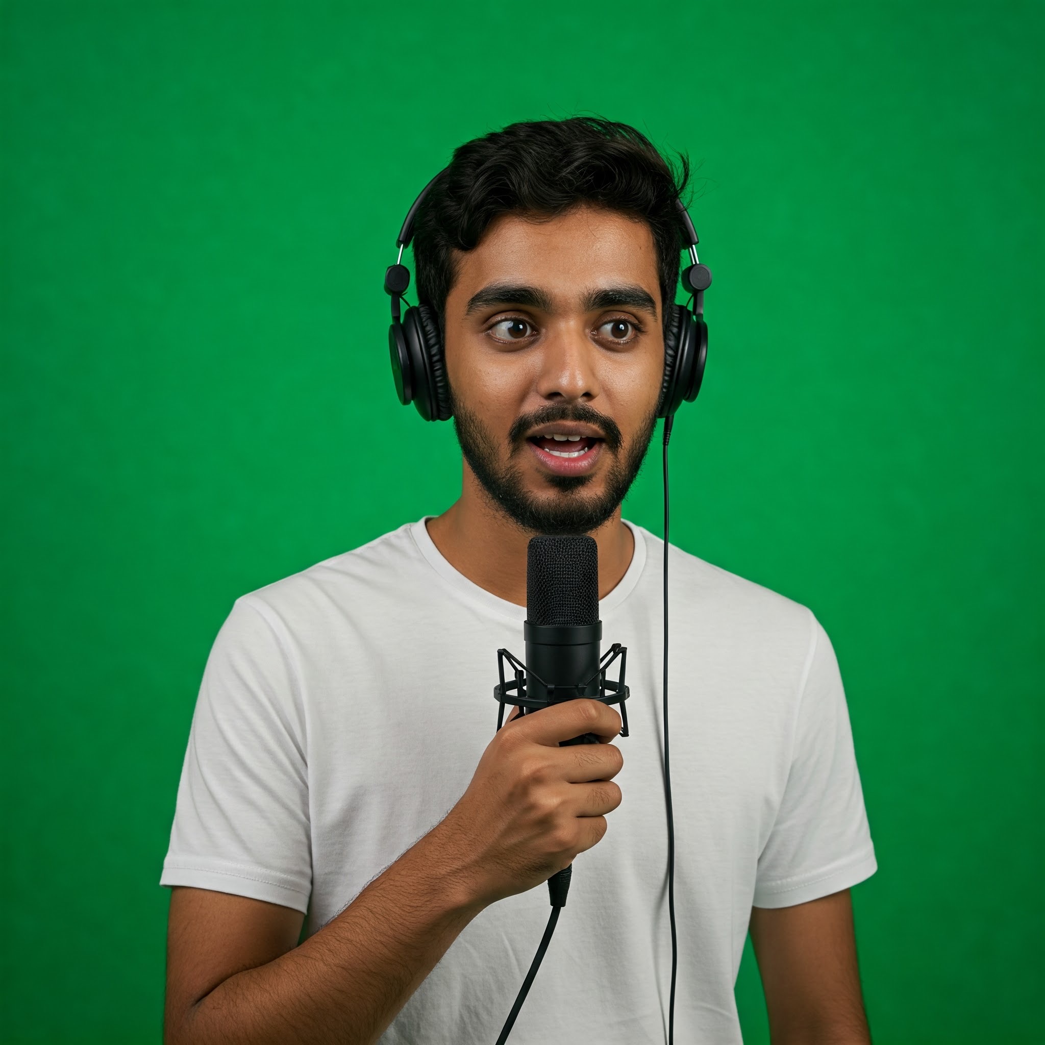 photo of Man with Headphones and Microphone on Green Screen